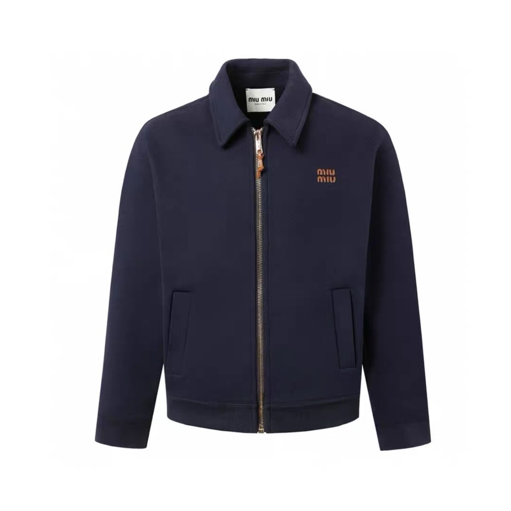 Miu Miu letter embroidered air layer zipper jacket